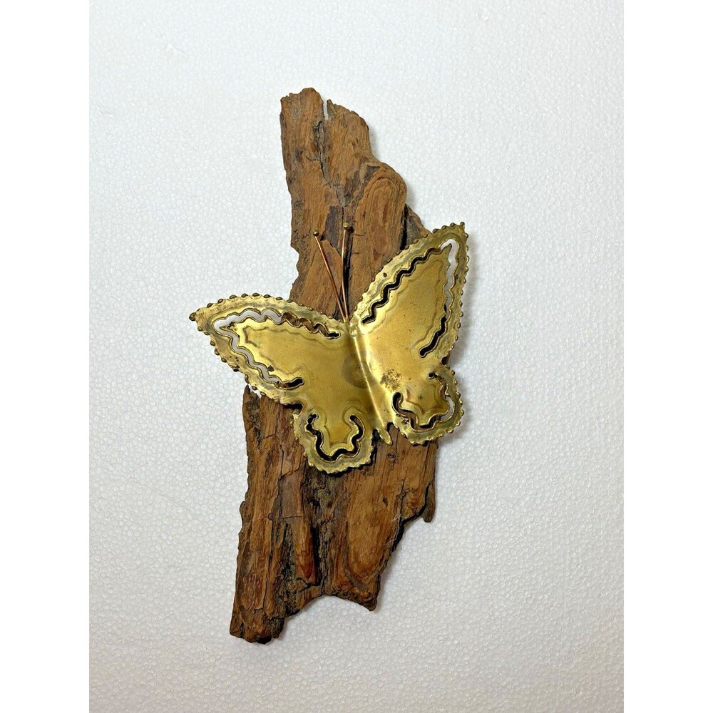 Vintage Brass Copper & Driftwood Metal Sculpture By Shay Leedy Wall Decor